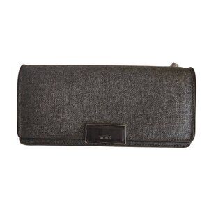 Tumi Gray Coated Canvas Leather Trim Credit Card Bifold Long Wallet